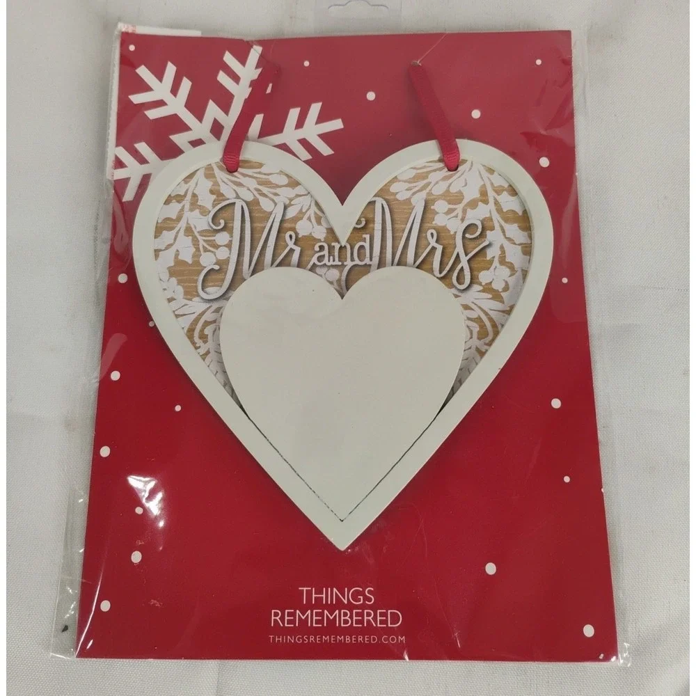 NIP Things Remembered Mr & Mrs Wooden Heart Ornament Wedding‎ Anniversary Gift